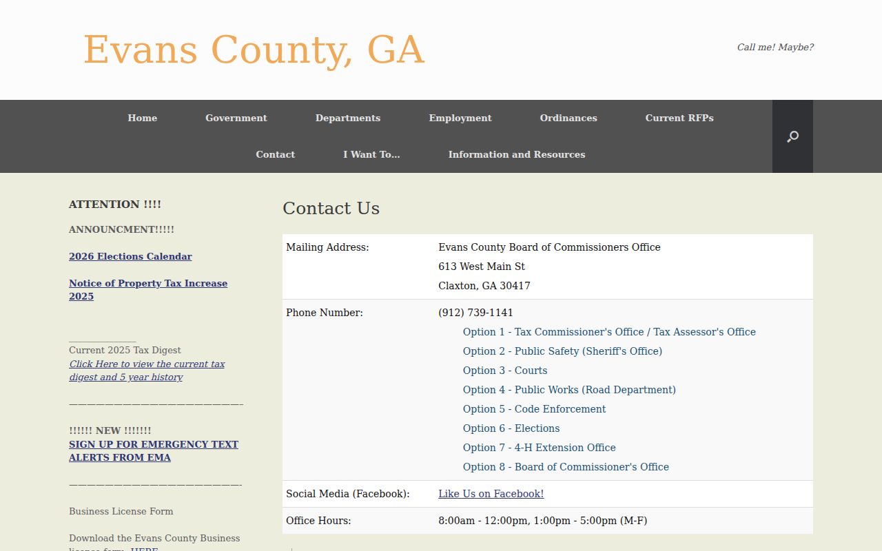 Evans County arrest records contact form