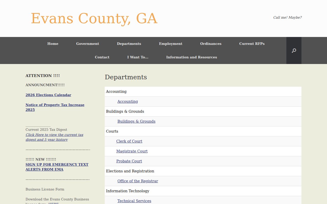 Evans County arrest lookup departments directory