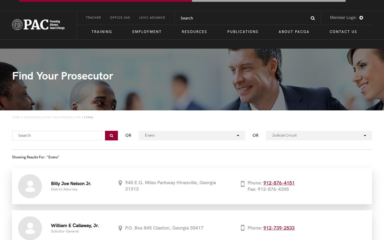 Evans County criminal court case prosecutor directory