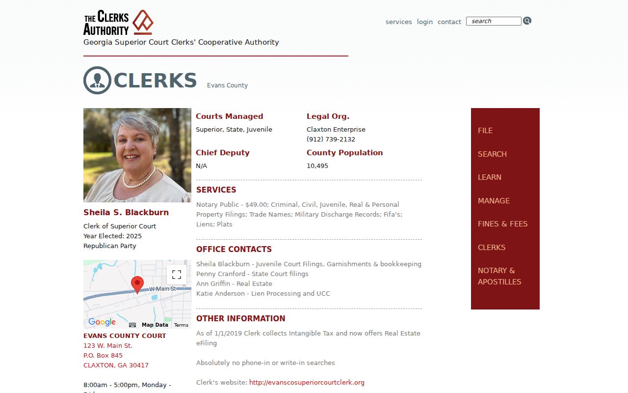 Evans County court case lookup clerk directory