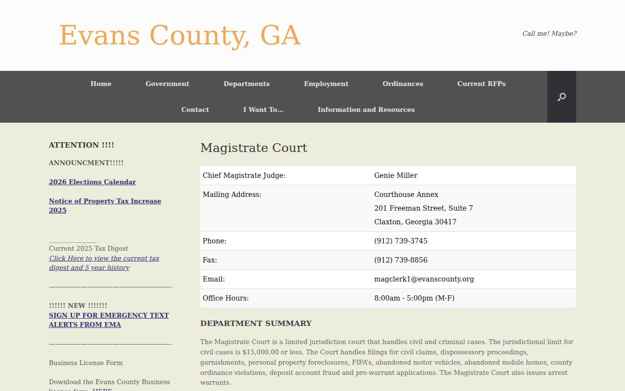 Evans County criminal court cases Magistrate Court