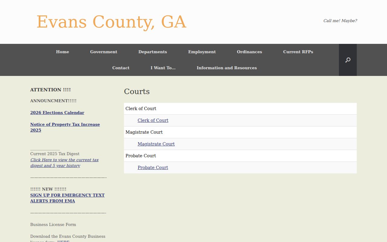 Evans County official court directory