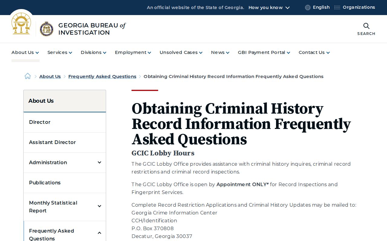 GBI criminal history record information FAQ